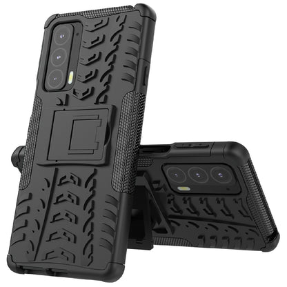 Tire Texture Shock-Absorption Hard PC + TPU Protective Back Cover with Kickstand for Motorola Edge 20