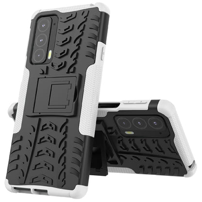 Tire Texture Shock-Absorption Hard PC + TPU Protective Back Cover with Kickstand for Motorola Edge 20