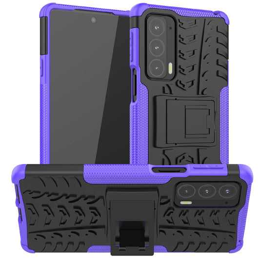 Tire Texture Shock-Absorption Hard PC + TPU Protective Back Cover with Kickstand for Motorola Edge 20