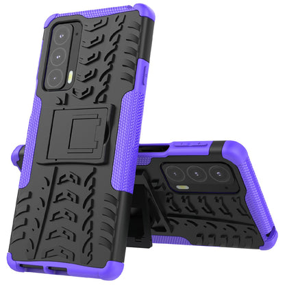 Tire Texture Shock-Absorption Hard PC + TPU Protective Back Cover with Kickstand for Motorola Edge 20