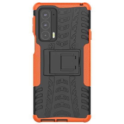 Tire Texture Shock-Absorption Hard PC + TPU Protective Back Cover with Kickstand for Motorola Edge 20