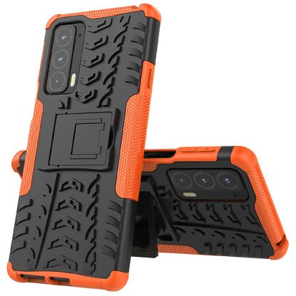 Tire Texture Shock-Absorption Hard PC + TPU Protective Back Cover with Kickstand for Motorola Edge 20