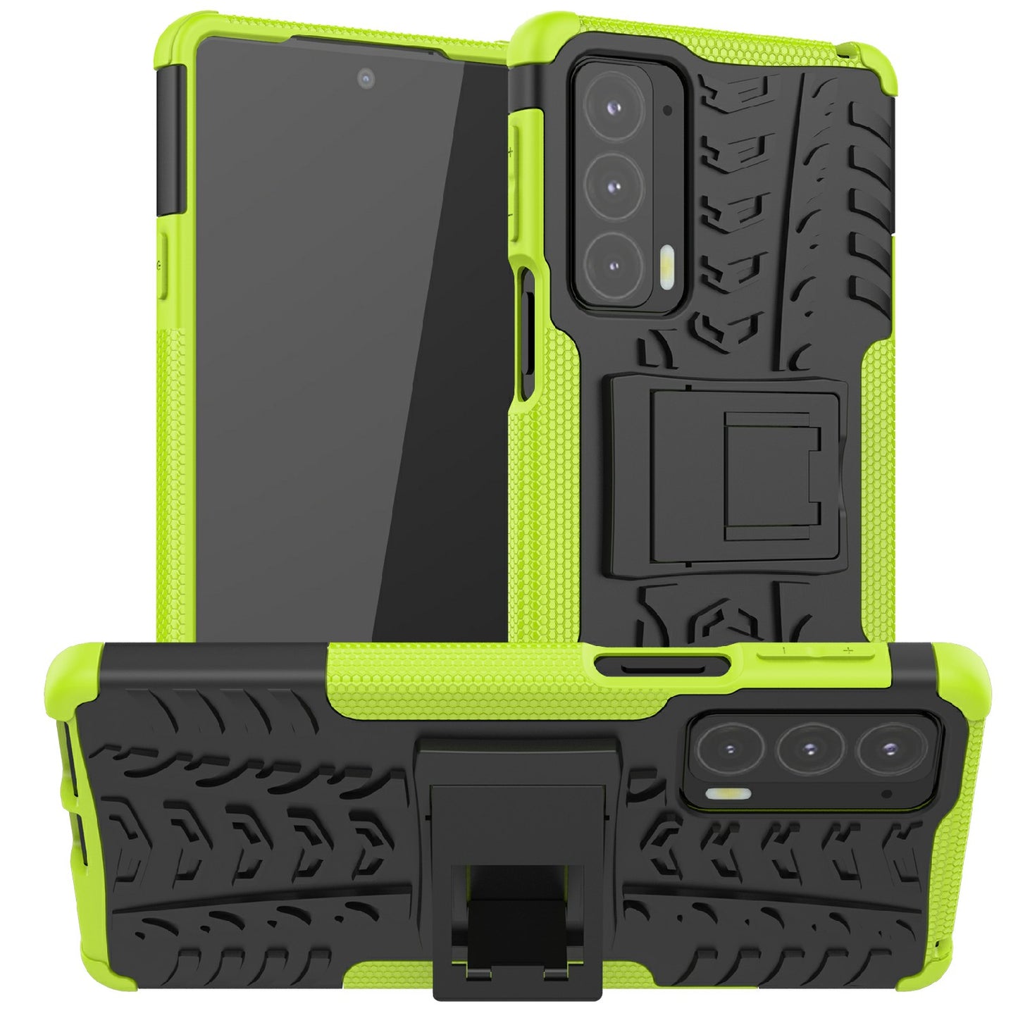 Tire Texture Shock-Absorption Hard PC + TPU Protective Back Cover with Kickstand for Motorola Edge 20