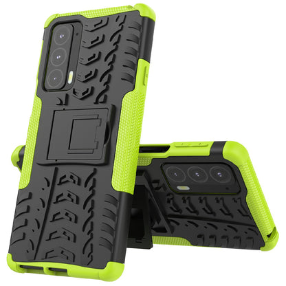 Tire Texture Shock-Absorption Hard PC + TPU Protective Back Cover with Kickstand for Motorola Edge 20