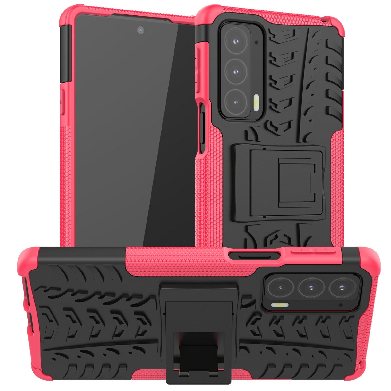 Tire Texture Shock-Absorption Hard PC + TPU Protective Back Cover with Kickstand for Motorola Edge 20