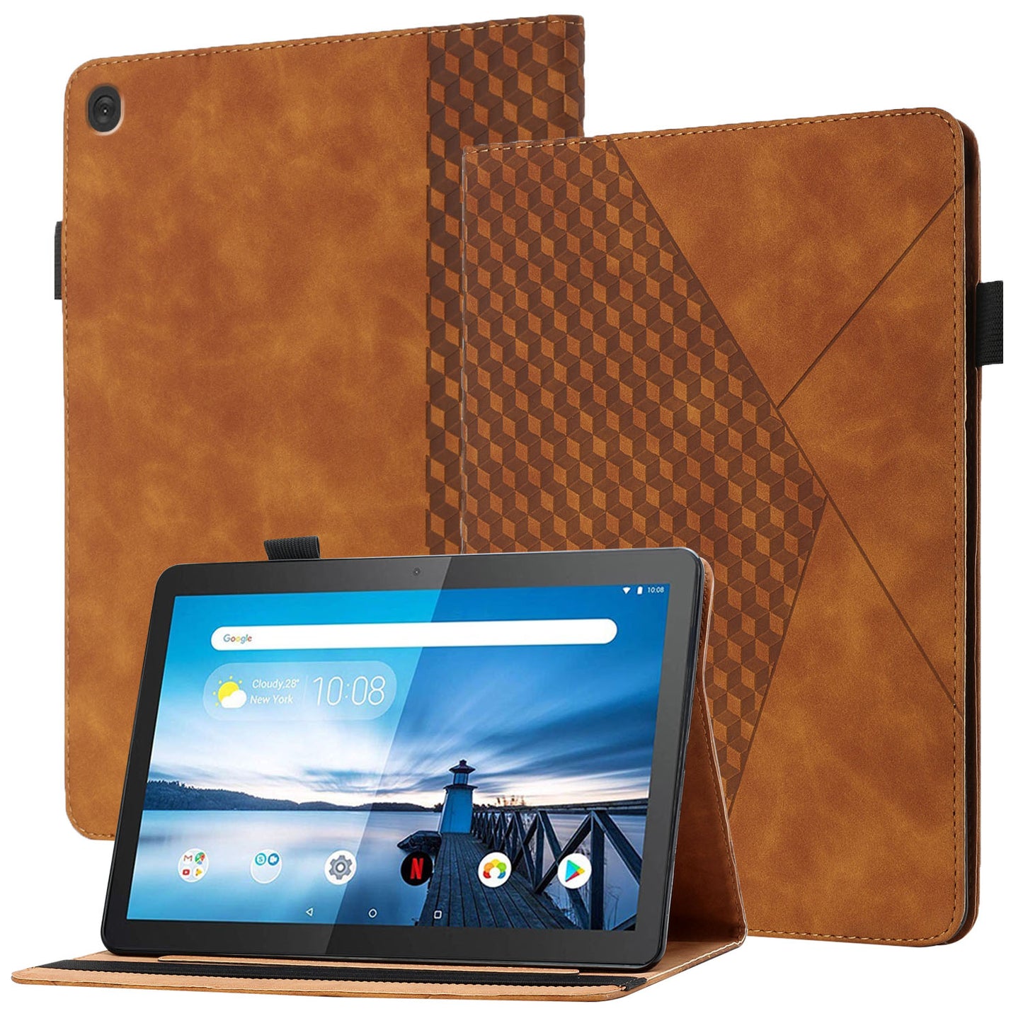 All-Inclusive Rhombus Imprinting Anti-Wear Skin-Touch PU Leather Tablet Protective Cover Case with Card Slots for Lenovo M10 FHD REL TB-X505F/X605F