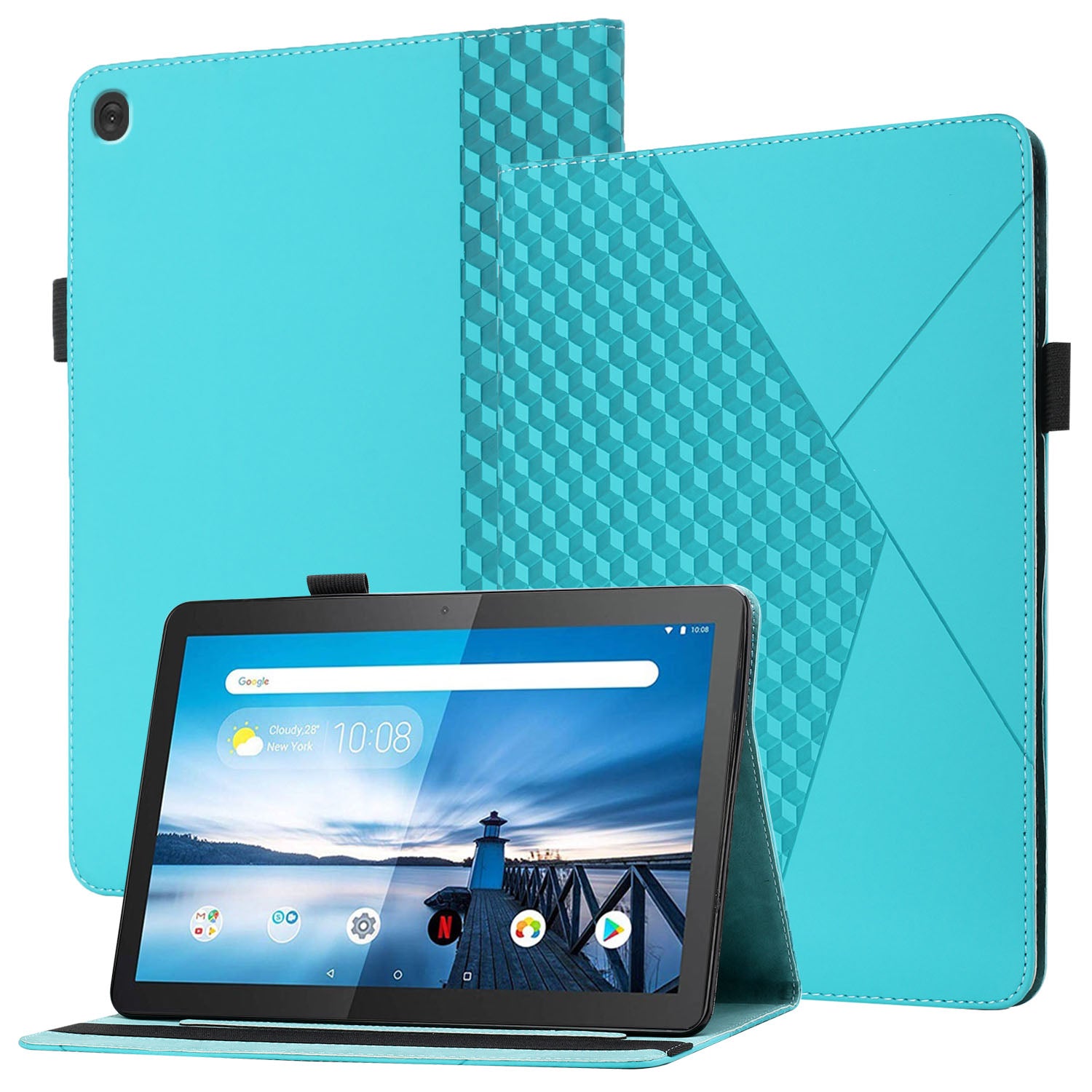 All-Inclusive Rhombus Imprinting Anti-Wear Skin-Touch PU Leather Tablet Protective Cover Case with Card Slots for Lenovo M10 FHD REL TB-X505F/X605F