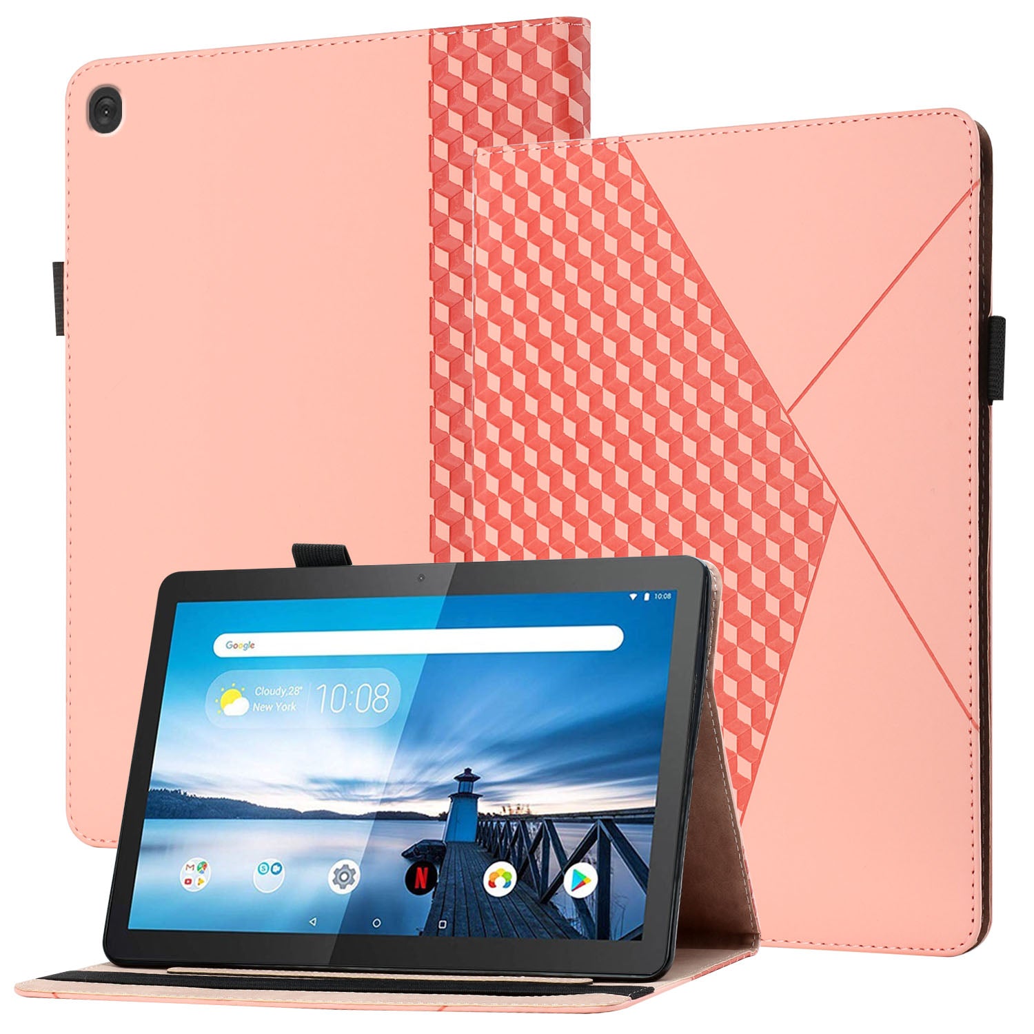 All-Inclusive Rhombus Imprinting Anti-Wear Skin-Touch PU Leather Tablet Protective Cover Case with Card Slots for Lenovo M10 FHD REL TB-X505F/X605F