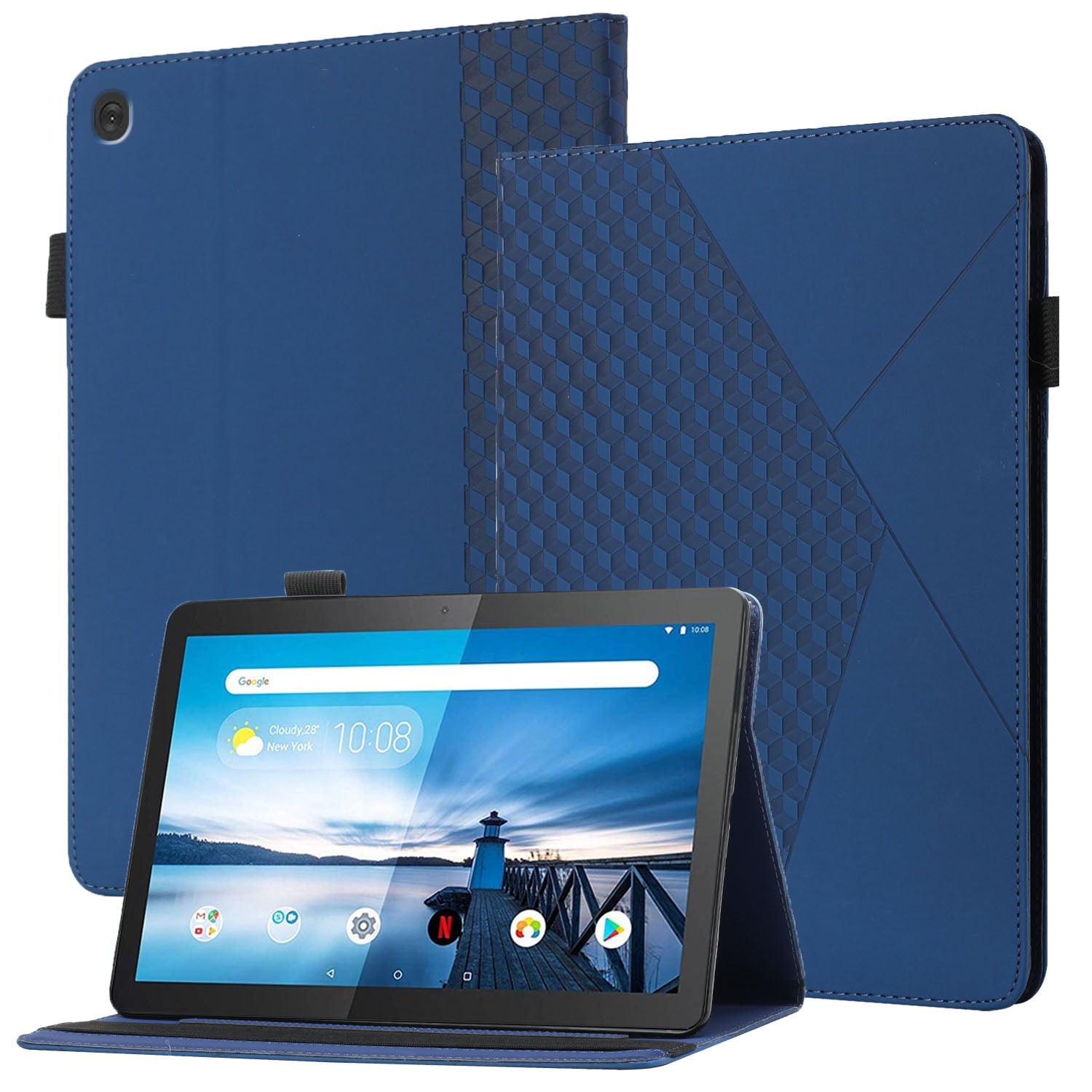 All-Inclusive Rhombus Imprinting Anti-Wear Skin-Touch PU Leather Tablet Protective Cover Case with Card Slots for Lenovo M10 FHD REL TB-X505F/X605F