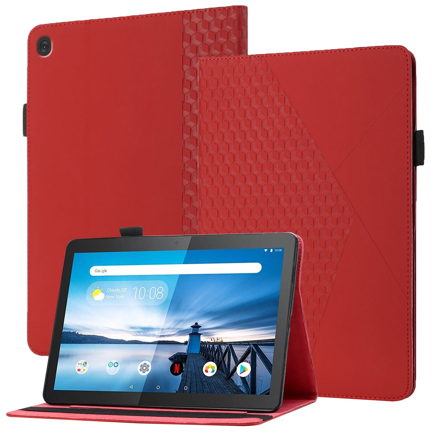 All-Inclusive Rhombus Imprinting Anti-Wear Skin-Touch PU Leather Tablet Protective Cover Case with Card Slots for Lenovo M10 FHD REL TB-X505F/X605F