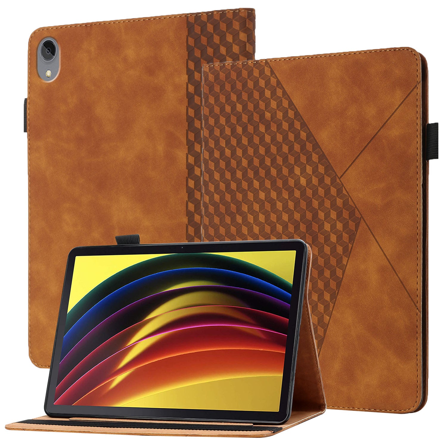 Rhombus Imprinting Scratch-Resistant Skin-Touch Leather + PU Tablet Protective Case Cover with Card Slots for Lenovo Tab P11 TB-J606F / Tab P11 5G