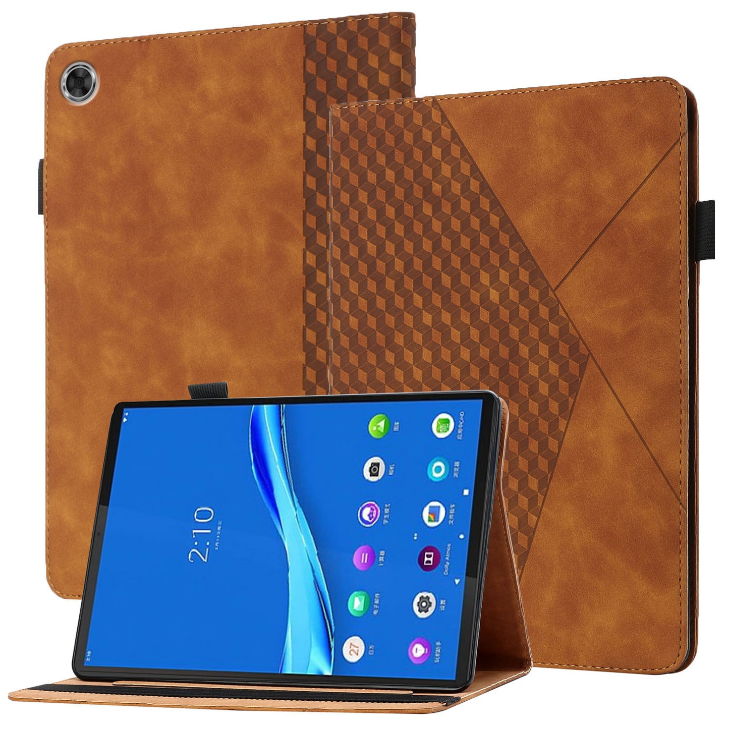 Drop-Proof Rhombus Imprinting Skin-Touch Leather + PU Tablet Protective Case Cover with Card Slots for Lenovo Tab M10 Plus TB-X606F