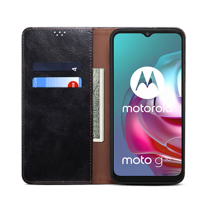 Wallet Stand Waxy Crazy Horse Texture Magnetic Auto-absorbed PU Leather Phone Case Cover for Motorola Moto G30