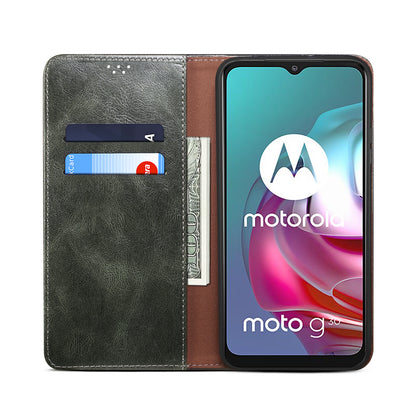 Wallet Stand Waxy Crazy Horse Texture Magnetic Auto-absorbed PU Leather Phone Case Cover for Motorola Moto G30