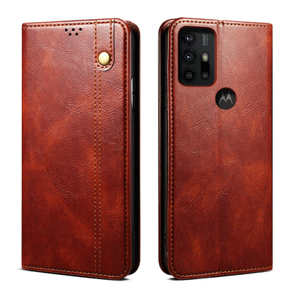 Wallet Stand Waxy Crazy Horse Texture Magnetic Auto-absorbed PU Leather Phone Case Cover for Motorola Moto G30