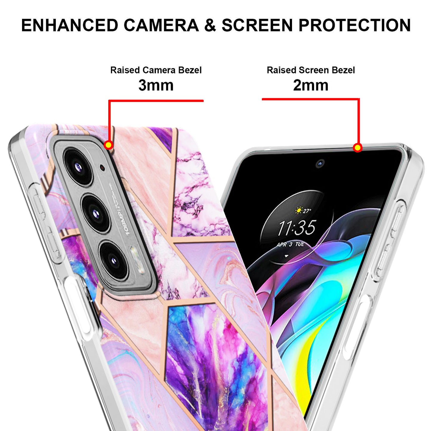 Marble Pattern 2.0mm IMD Anti-Scratch TPU Bumper Electroplating Protective Cover for Motorola Edge 20