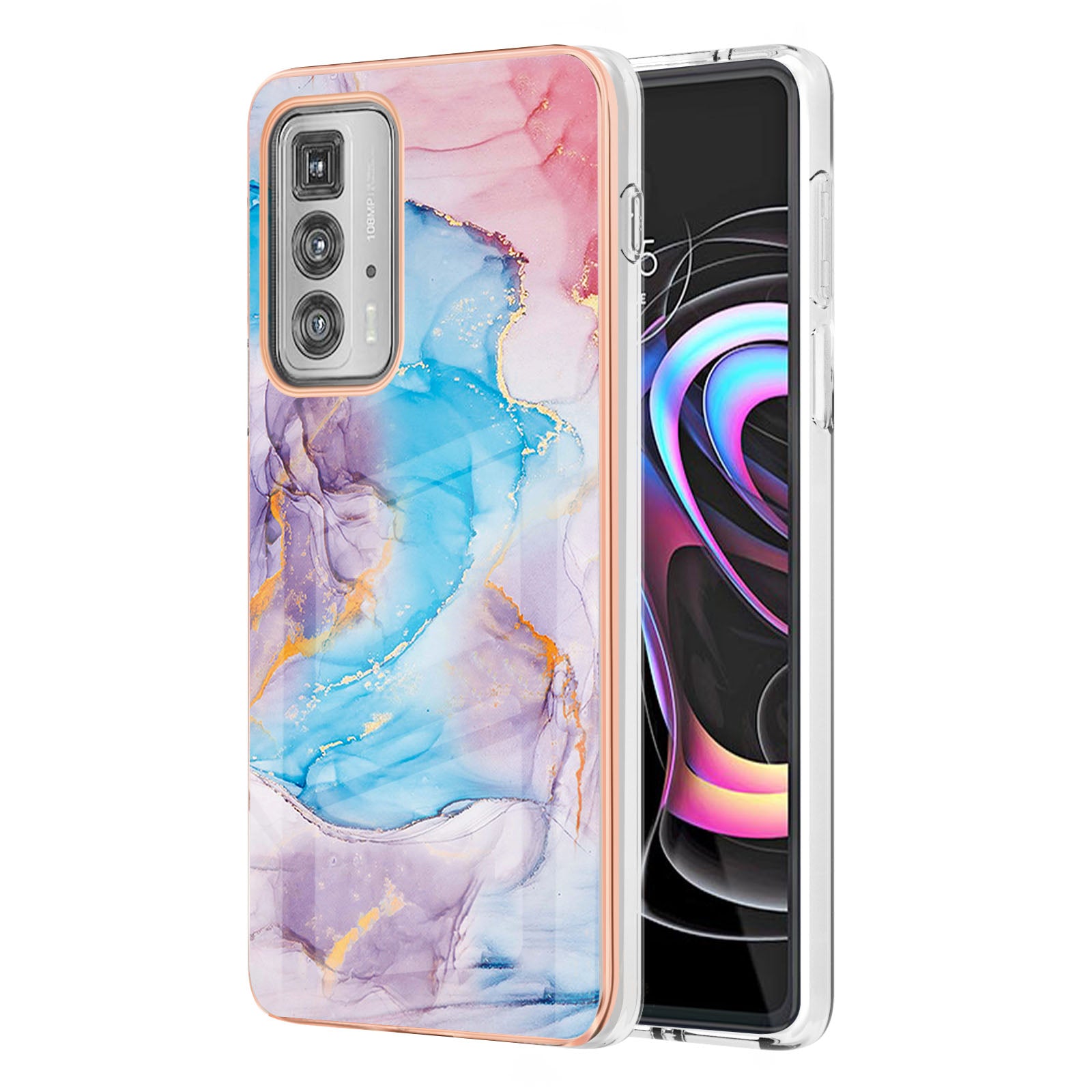 Marble Design Electroplating Edges IMD Smooth Flexible Protective TPU Case for Motorola Edge 20 Pro