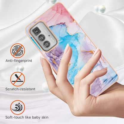 Marble Design Electroplating Edges IMD Smooth Flexible Protective TPU Case for Motorola Edge 20 Pro