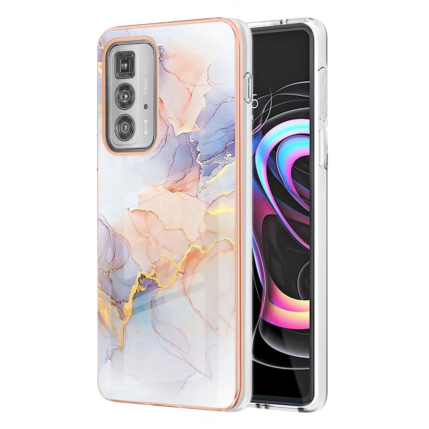 Marble Design Electroplating Edges IMD Smooth Flexible Protective TPU Case for Motorola Edge 20 Pro