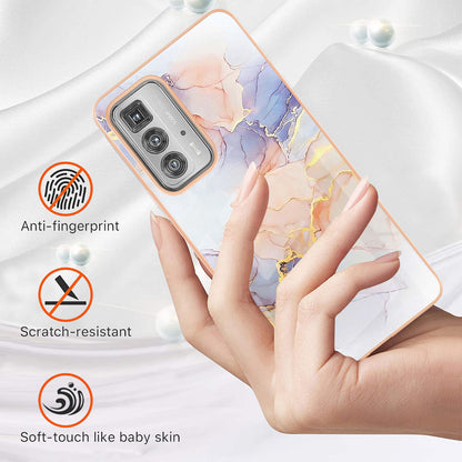 Marble Design Electroplating Edges IMD Smooth Flexible Protective TPU Case for Motorola Edge 20 Pro