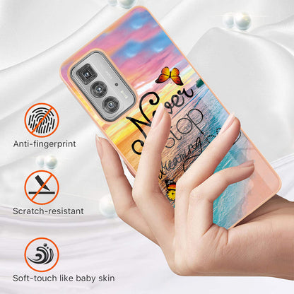 Marble Design Electroplating Edges IMD Smooth Flexible Protective TPU Case for Motorola Edge 20 Pro