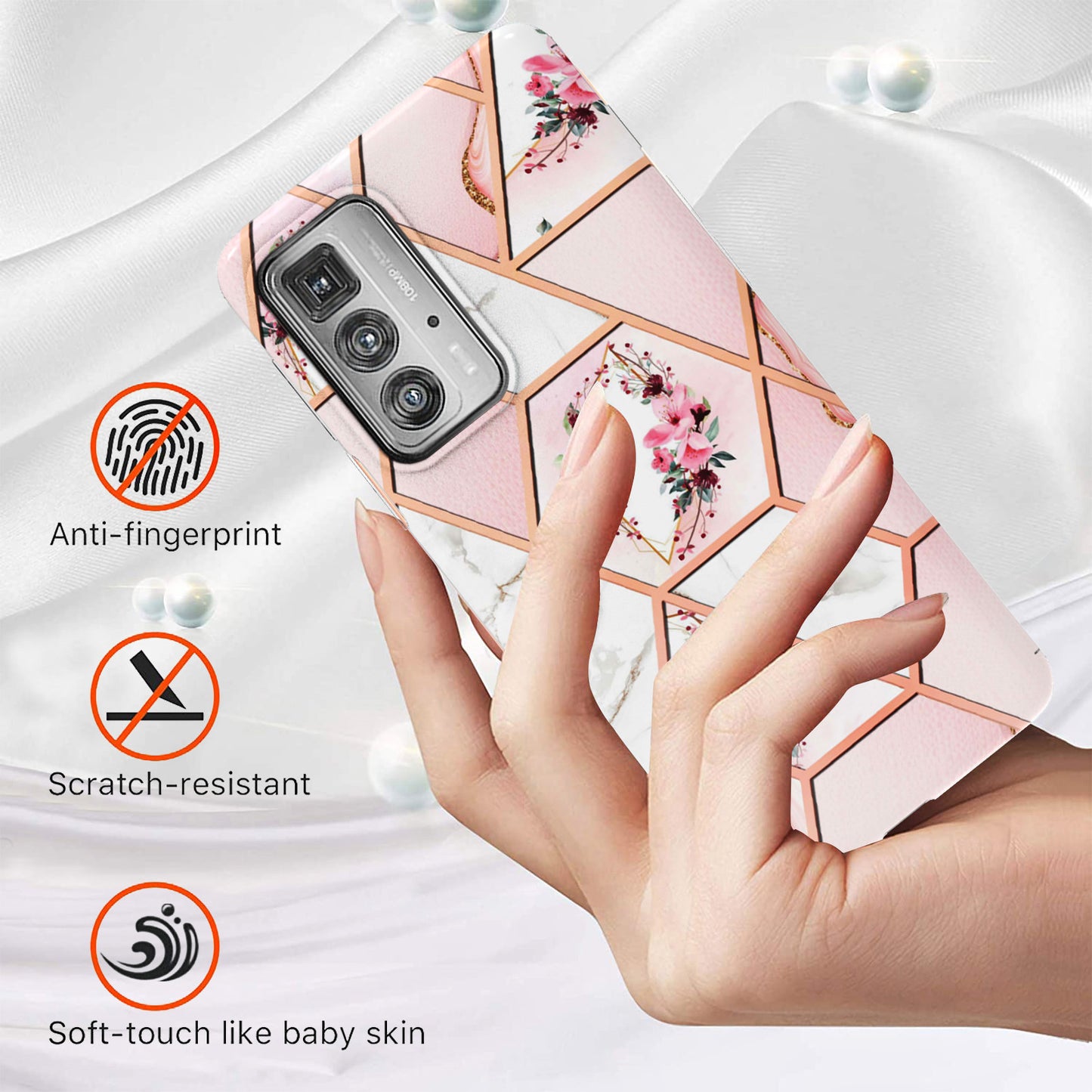 Marble Design Electroplating Edges IMD Smooth Flexible Protective TPU Case for Motorola Edge 20 Pro