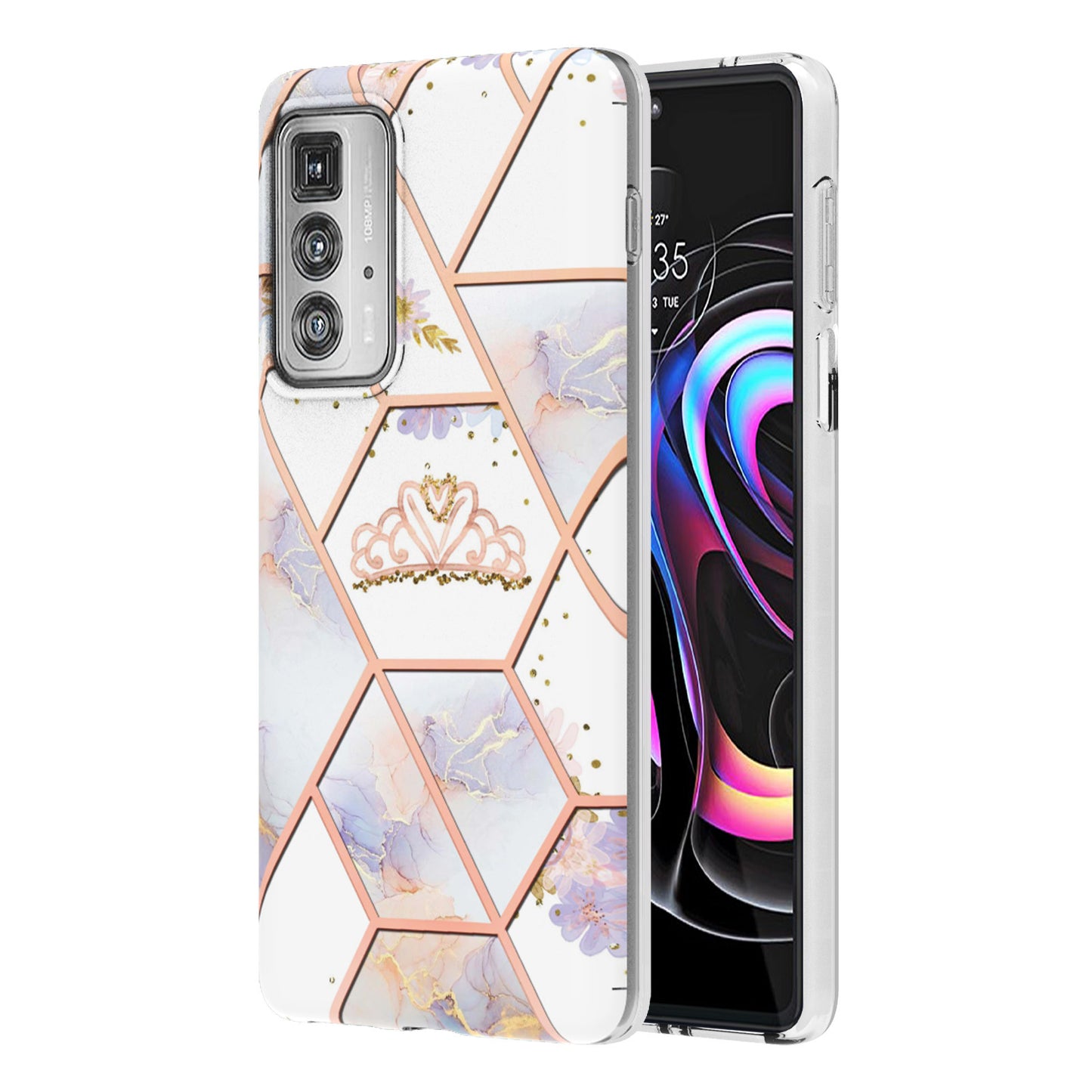 Marble Design Electroplating Edges IMD Smooth Flexible Protective TPU Case for Motorola Edge 20 Pro