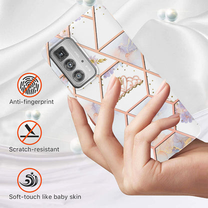 Marble Design Electroplating Edges IMD Smooth Flexible Protective TPU Case for Motorola Edge 20 Pro