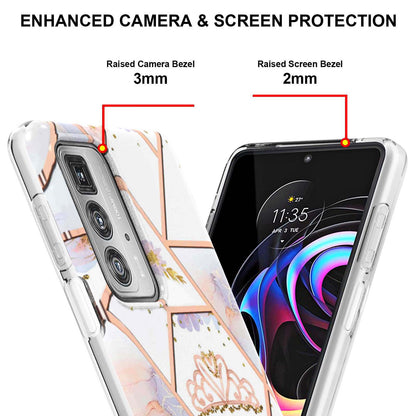 Marble Design Electroplating Edges IMD Smooth Flexible Protective TPU Case for Motorola Edge 20 Pro