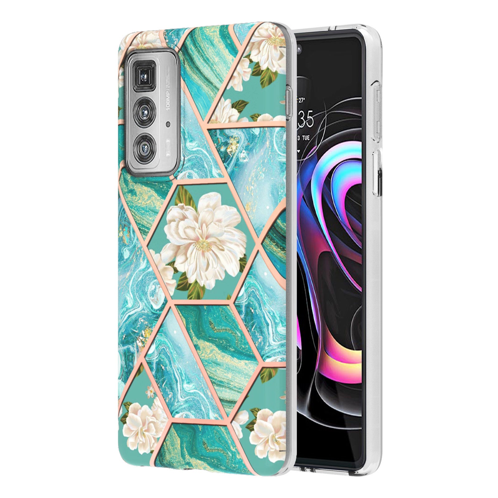 Marble Design Electroplating Edges IMD Smooth Flexible Protective TPU Case for Motorola Edge 20 Pro