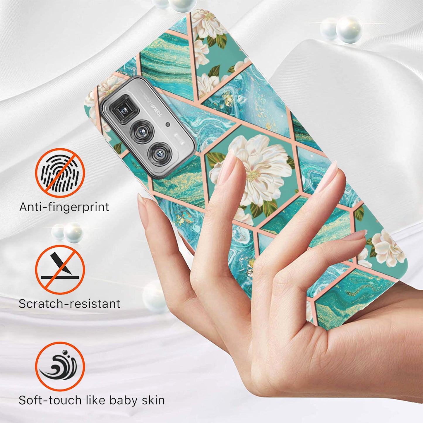 Marble Design Electroplating Edges IMD Smooth Flexible Protective TPU Case for Motorola Edge 20 Pro