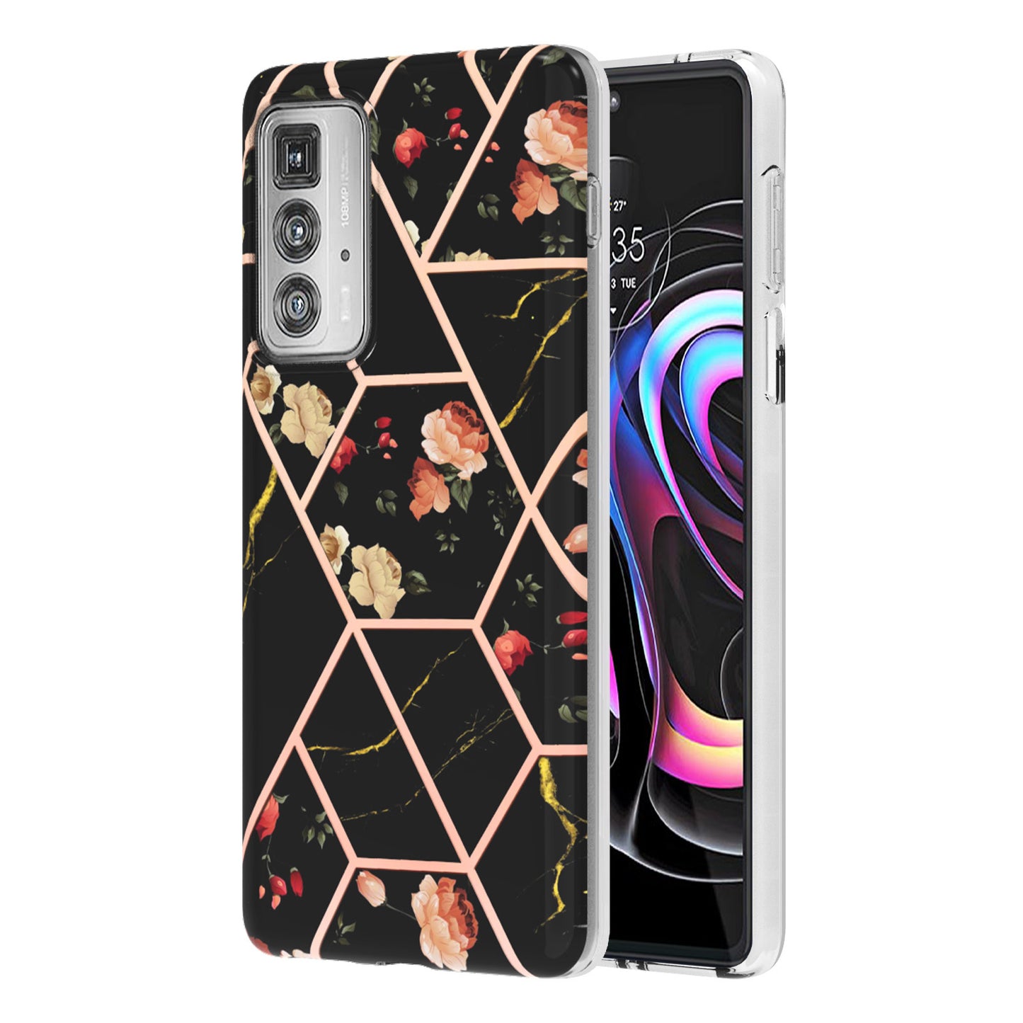 Marble Design Electroplating Edges IMD Smooth Flexible Protective TPU Case for Motorola Edge 20 Pro