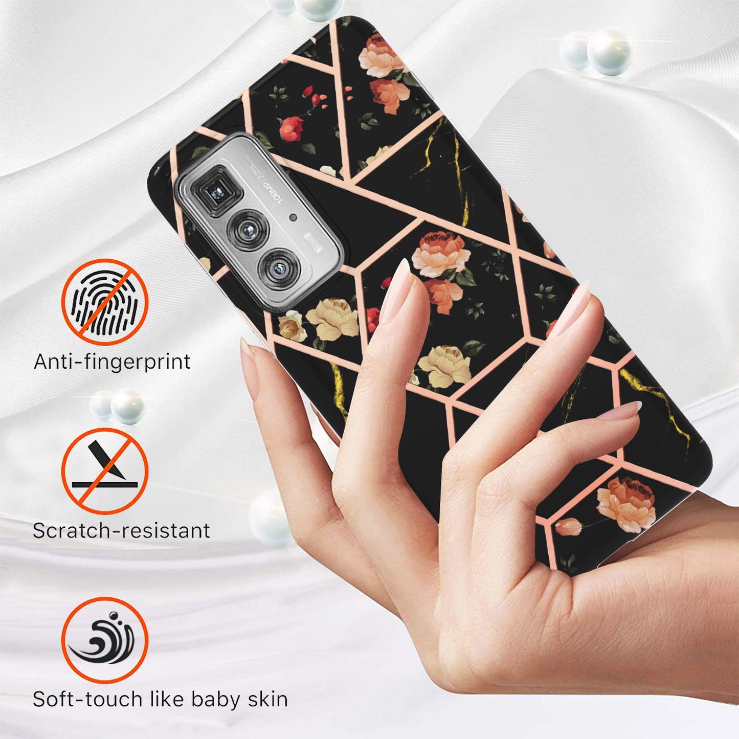 Marble Design Electroplating Edges IMD Smooth Flexible Protective TPU Case for Motorola Edge 20 Pro