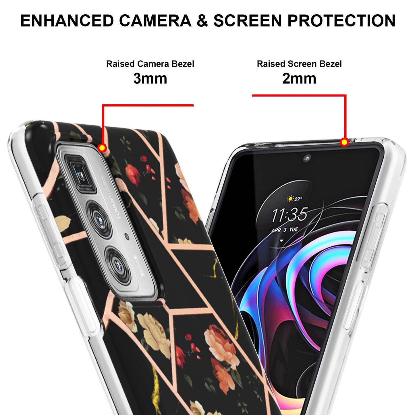 Marble Design Electroplating Edges IMD Smooth Flexible Protective TPU Case for Motorola Edge 20 Pro