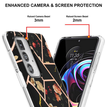 Marble Design Electroplating Edges IMD Smooth Flexible Protective TPU Case for Motorola Edge 20 Pro