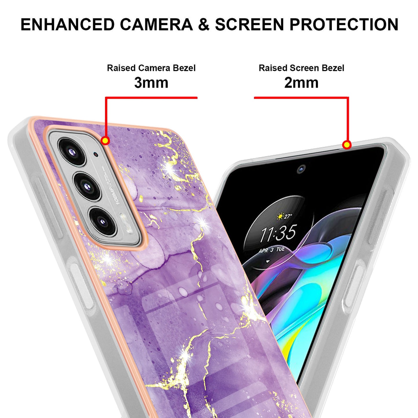 Marble Design Electroplating IMD Soft TPU Shock-Absorption Protective Phone Case for Motorola Edge 20