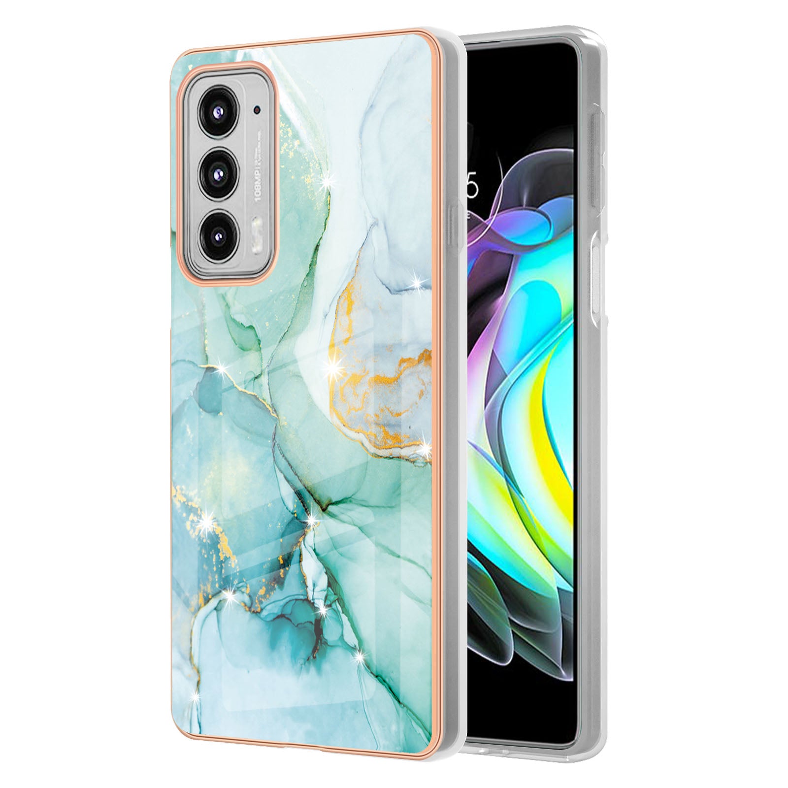 Marble Design Electroplating IMD Soft TPU Shock-Absorption Protective Phone Case for Motorola Edge 20