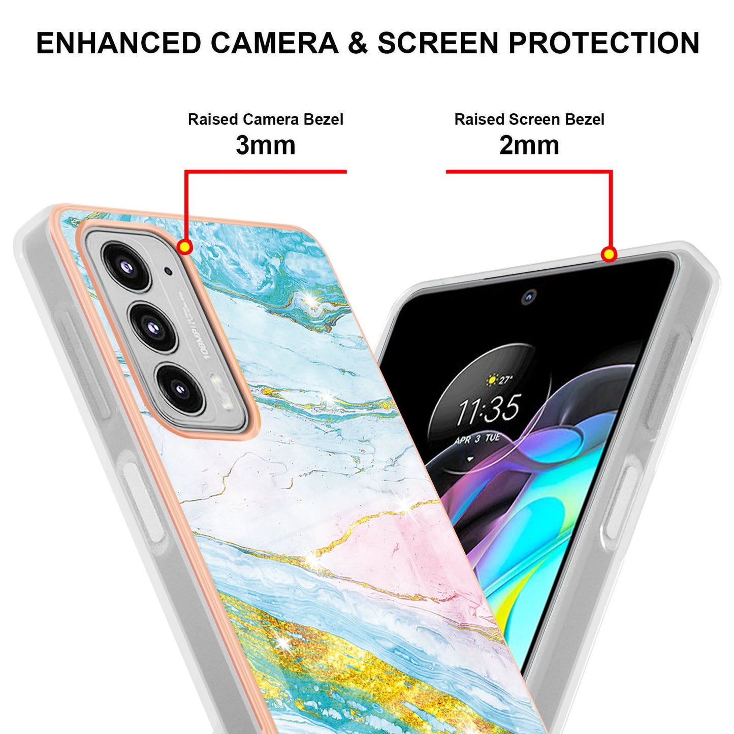 Marble Design Electroplating IMD Soft TPU Shock-Absorption Protective Phone Case for Motorola Edge 20