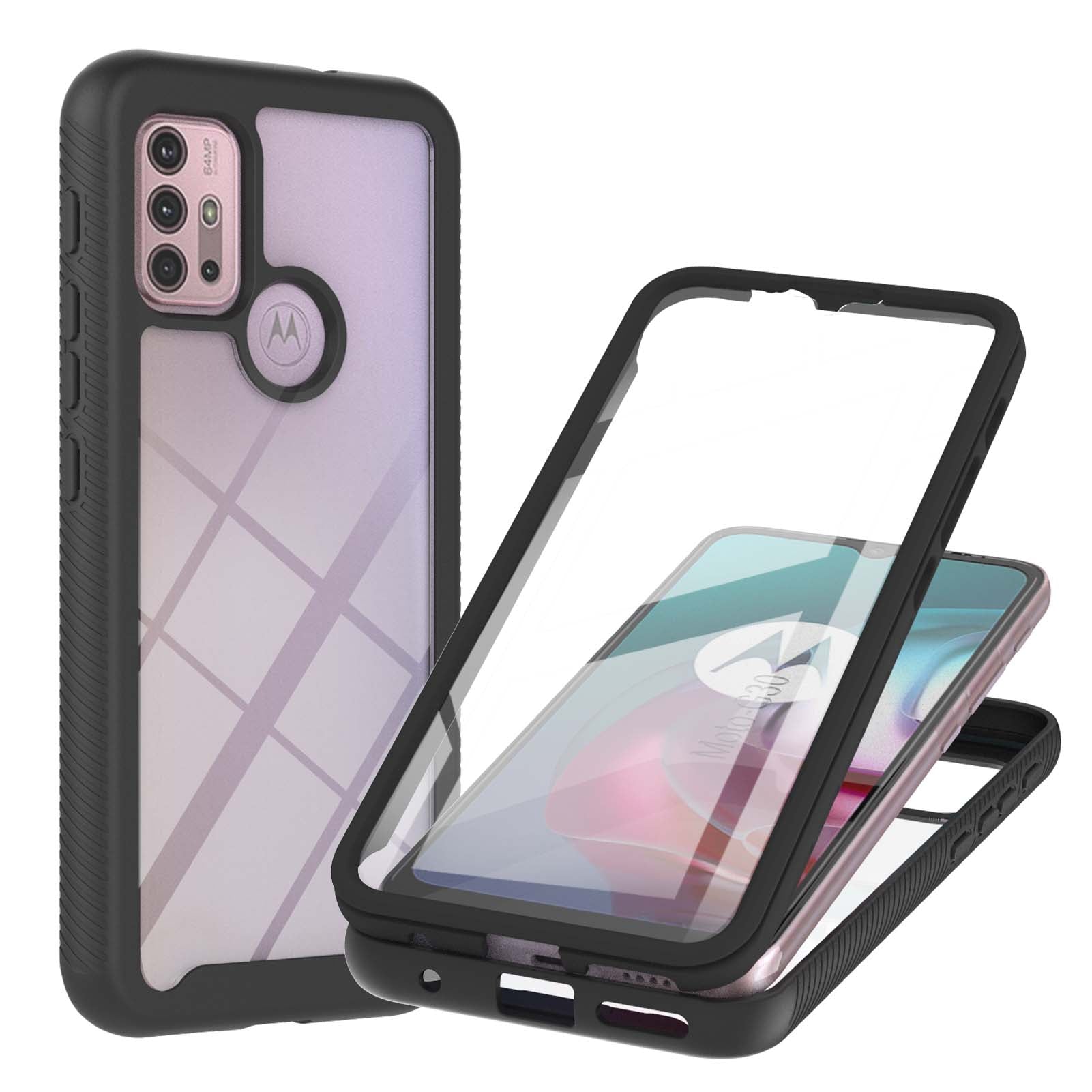 PC + TPU Hybrid Cover Drop Buffer Phone Case with PET Screen Protector for Motorola Moto G30/G10/G10 Power