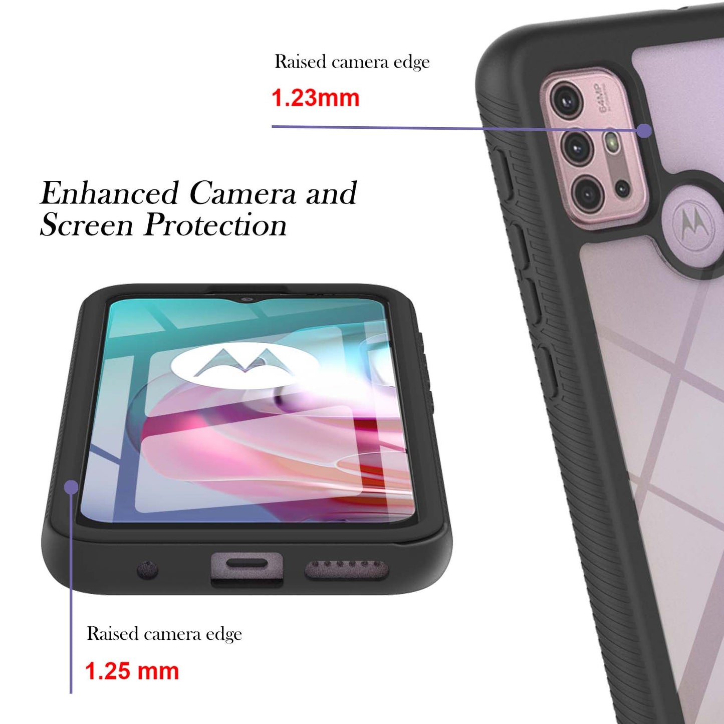 PC + TPU Hybrid Cover Drop Buffer Phone Case with PET Screen Protector for Motorola Moto G30/G10/G10 Power