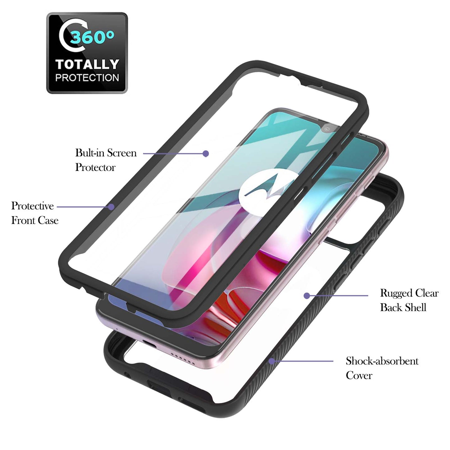 PC + TPU Hybrid Cover Drop Buffer Phone Case with PET Screen Protector for Motorola Moto G30/G10/G10 Power