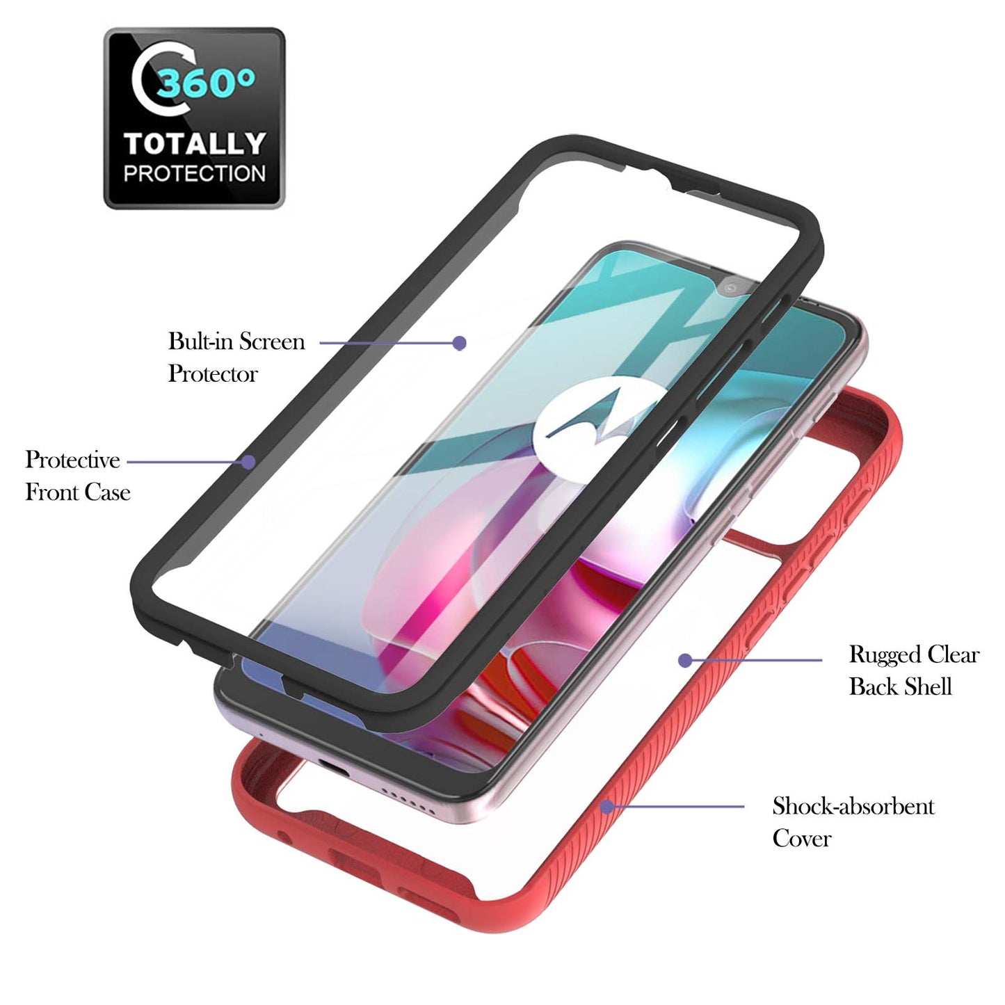 PC + TPU Hybrid Cover Drop Buffer Phone Case with PET Screen Protector for Motorola Moto G30/G10/G10 Power