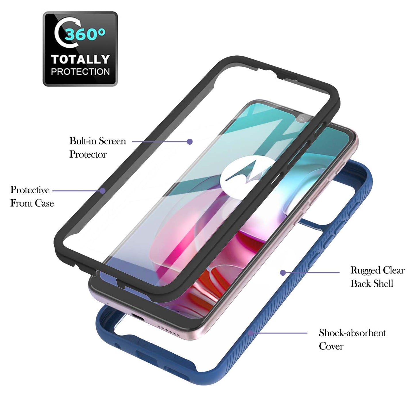 PC + TPU Hybrid Cover Drop Buffer Phone Case with PET Screen Protector for Motorola Moto G30/G10/G10 Power