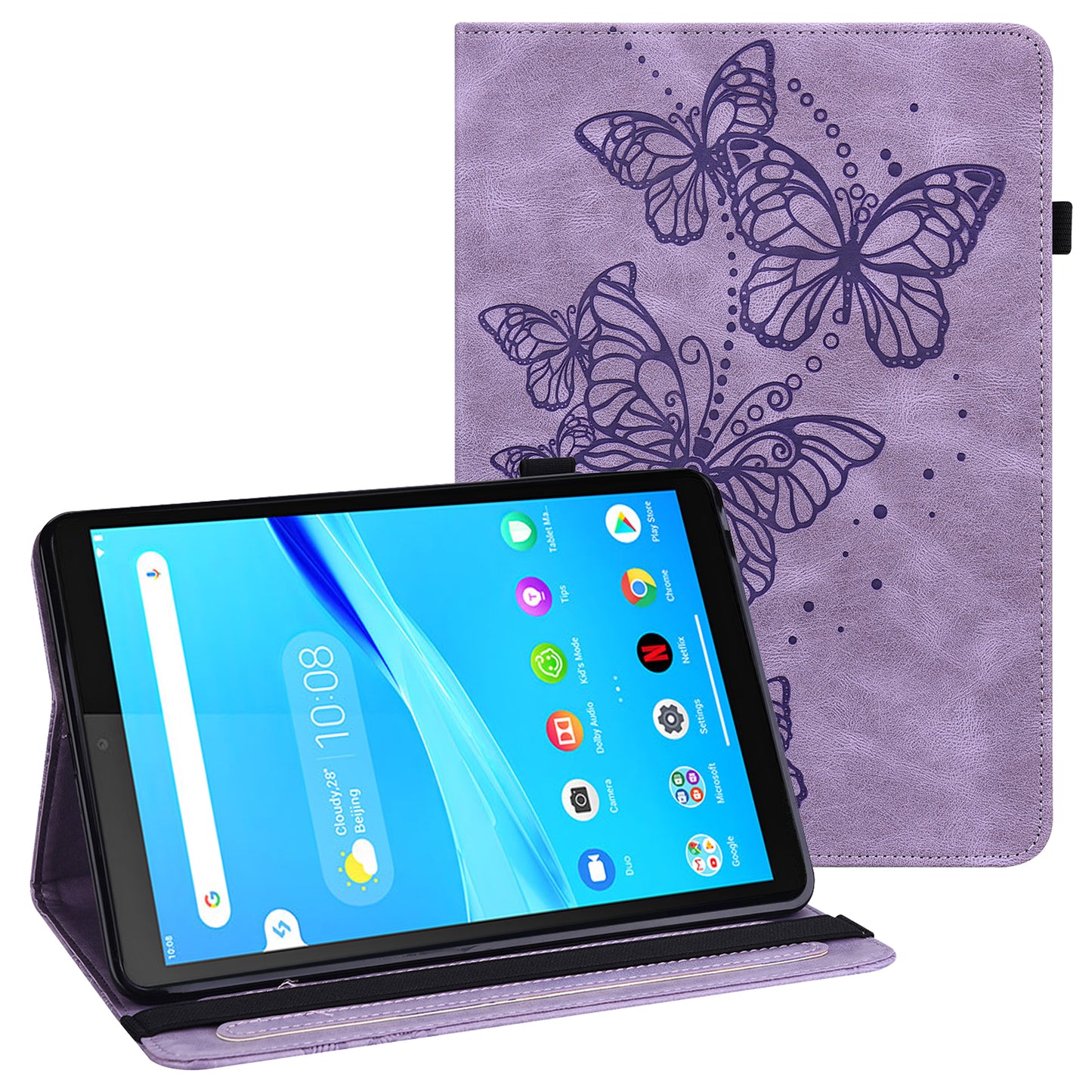 Butterflies Imprinted Elastic Strap Well-Protected Anti-Drop Tablet Case with Stand for Lenovo Tab M8/M8 (2nd Gen) TB-8505/TB-8705/TB-8506