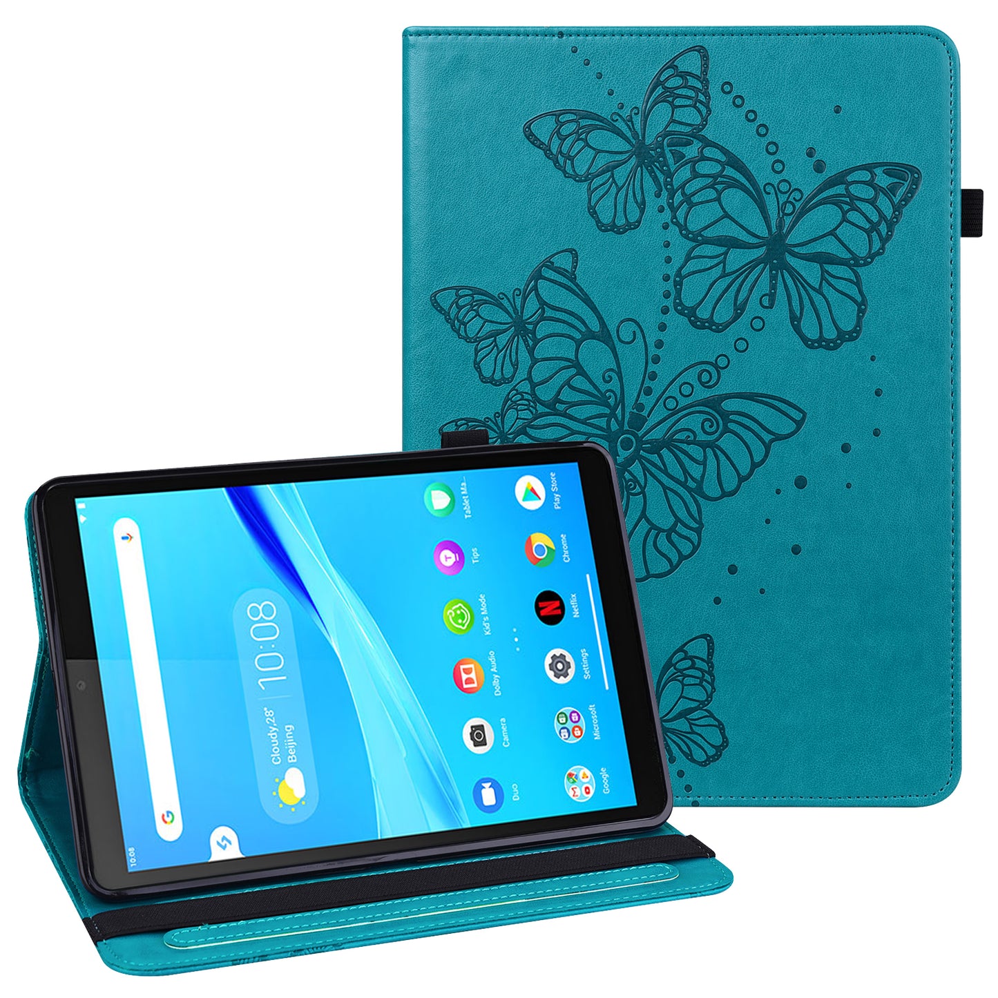 Butterflies Imprinted Elastic Strap Well-Protected Anti-Drop Tablet Case with Stand for Lenovo Tab M8/M8 (2nd Gen) TB-8505/TB-8705/TB-8506