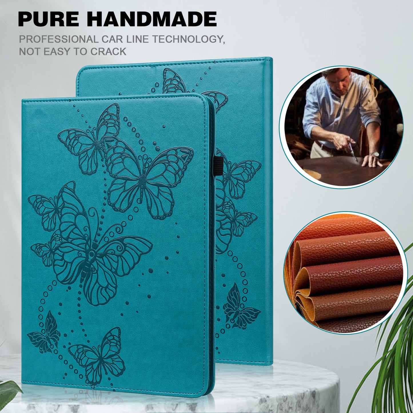 Butterflies Imprinted Elastic Strap Well-Protected Anti-Drop Tablet Case with Stand for Lenovo Tab M8/M8 (2nd Gen) TB-8505/TB-8705/TB-8506