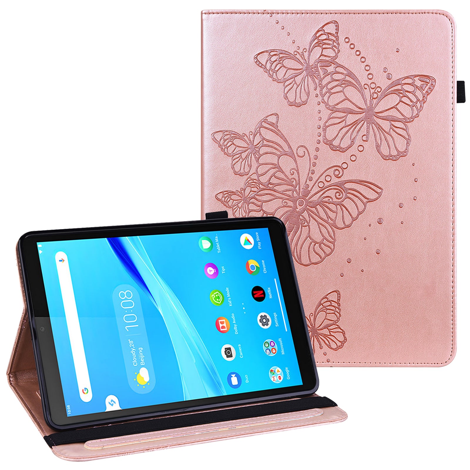 Butterflies Imprinted Elastic Strap Well-Protected Anti-Drop Tablet Case with Stand for Lenovo Tab M8/M8 (2nd Gen) TB-8505/TB-8705/TB-8506