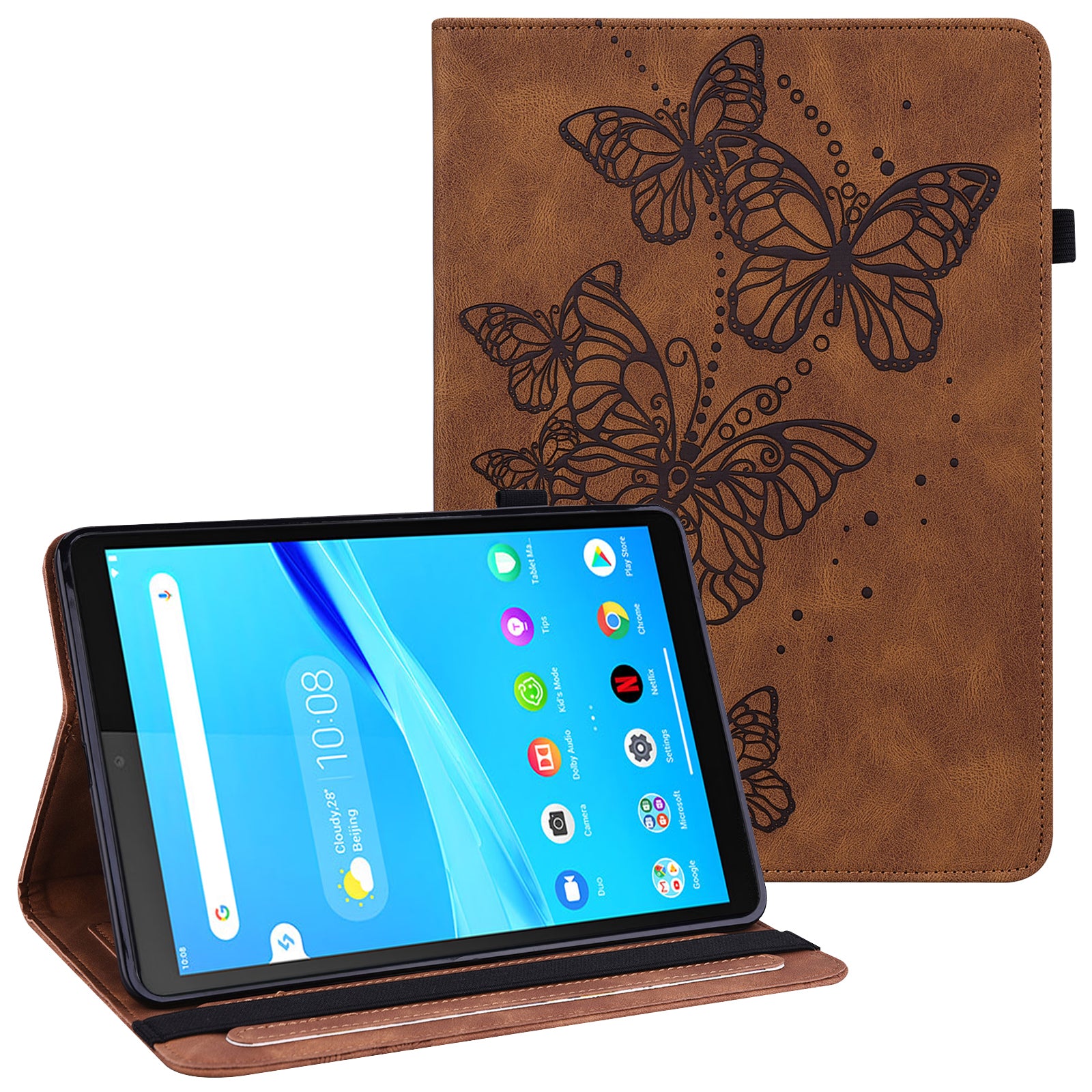 Butterflies Imprinted Elastic Strap Well-Protected Anti-Drop Tablet Case with Stand for Lenovo Tab M8/M8 (2nd Gen) TB-8505/TB-8705/TB-8506