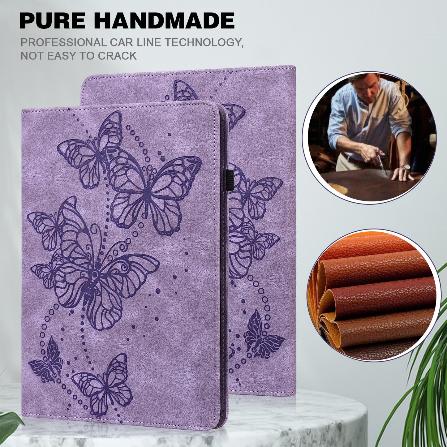 Card Slots Design PU Leather Butterfly Pattern Imprinting Folio Stand Protective Case with Elastic Band for Lenovo M10 FHD Plus / Tab M10 Plus TB-X606F/TB-606X 10.3 inch