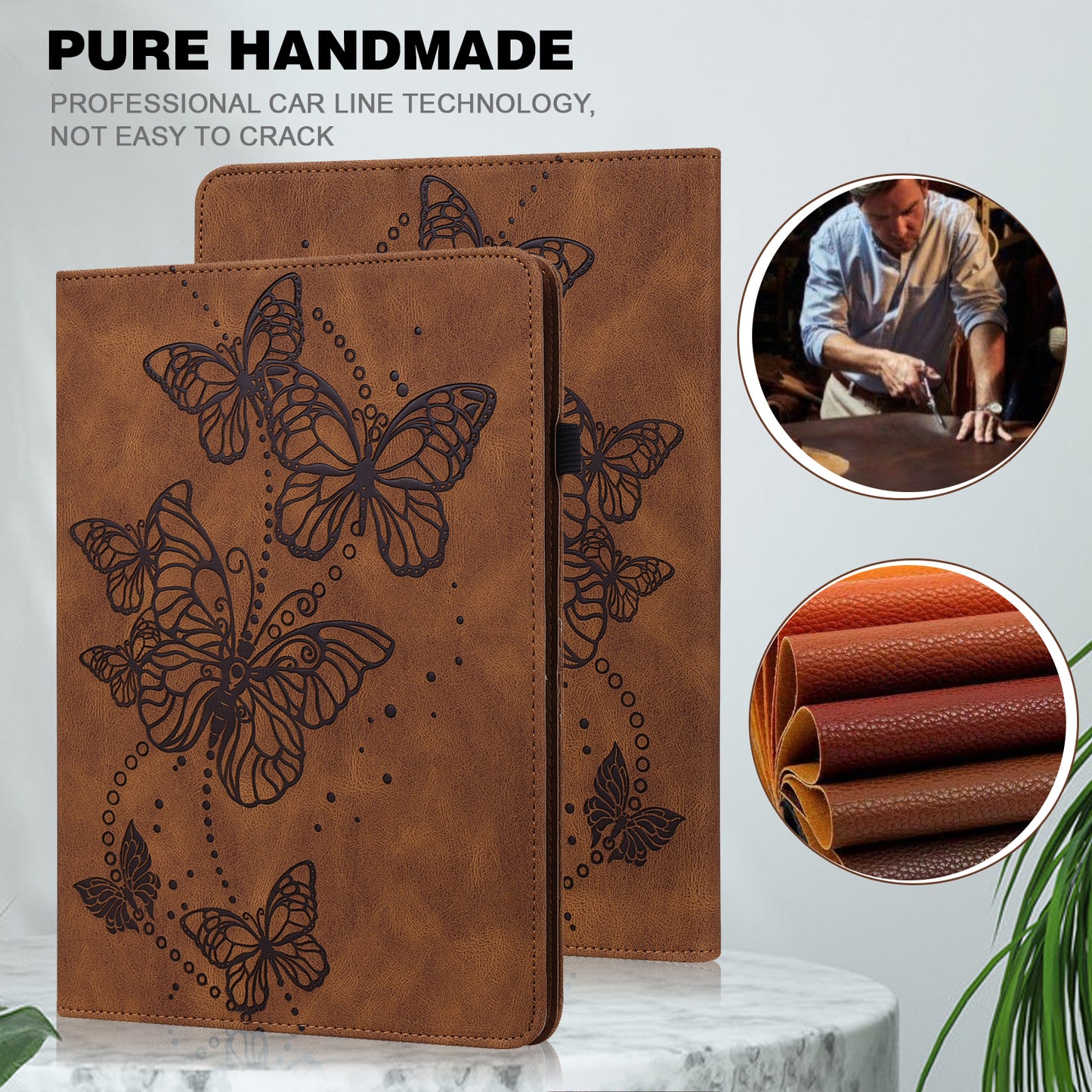 Card Slots Design PU Leather Butterfly Pattern Imprinting Folio Stand Protective Case with Elastic Band for Lenovo M10 FHD Plus / Tab M10 Plus TB-X606F/TB-606X 10.3 inch